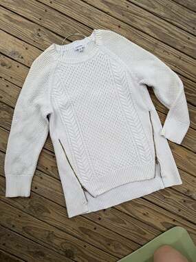 Calvin Klein White Cable Knit Side Zip Sweater Size XL